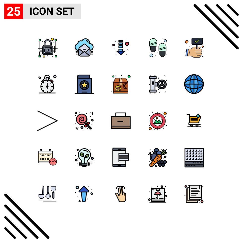 25 Universal Filled line Flat Color Signs Symbols of bid foot wear data slippers down Editable Vector Design Elements