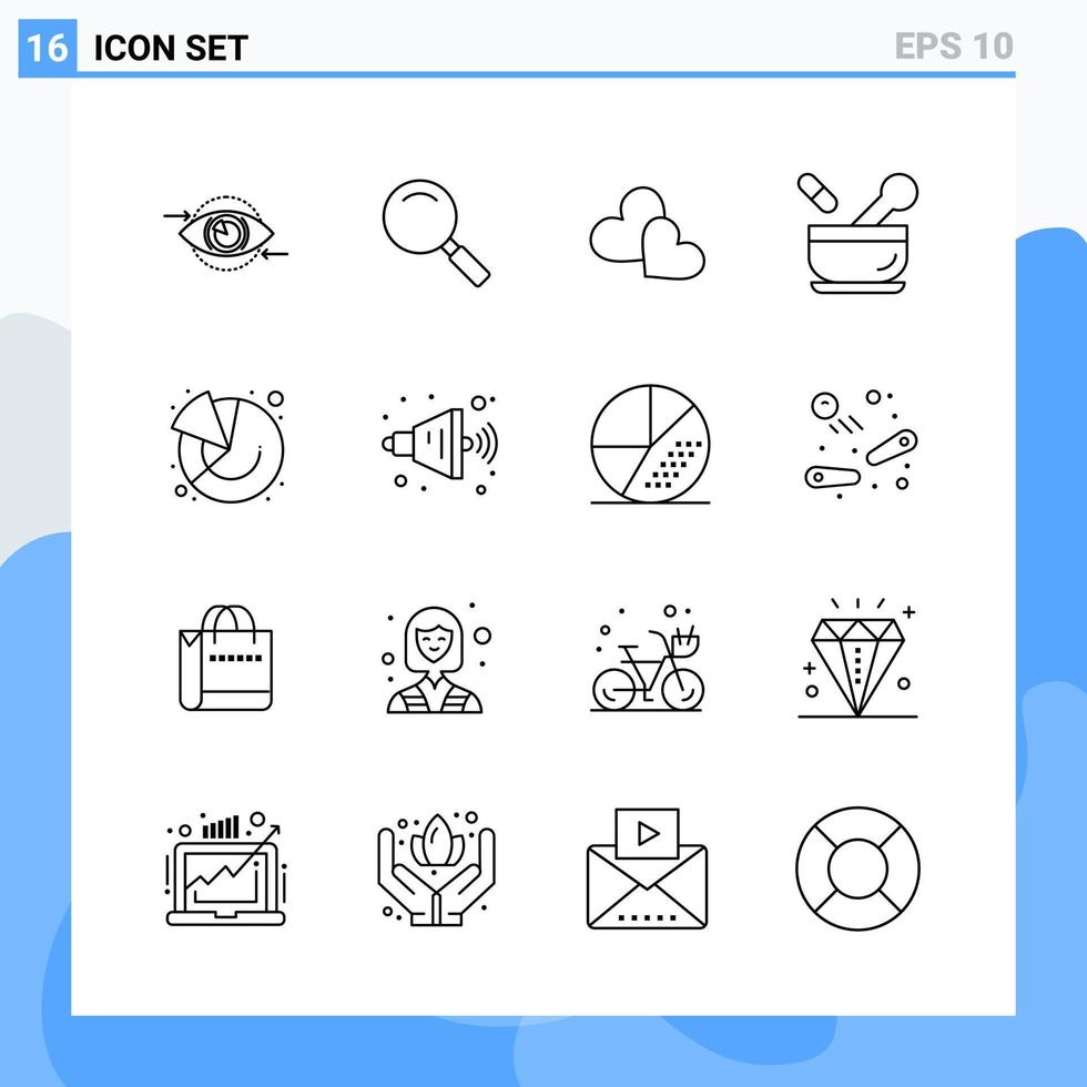 Modern 16 Line style icons Outline Symbols for general use Creative Line Icon Sign Isolated on White Background 16 Icons Pack Creative Black Icon vector background