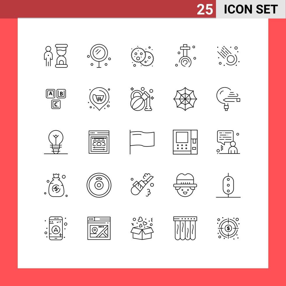 Pictogram Set of 25 Simple Lines of comet cross wedding christian party Editable Vector Design Elements