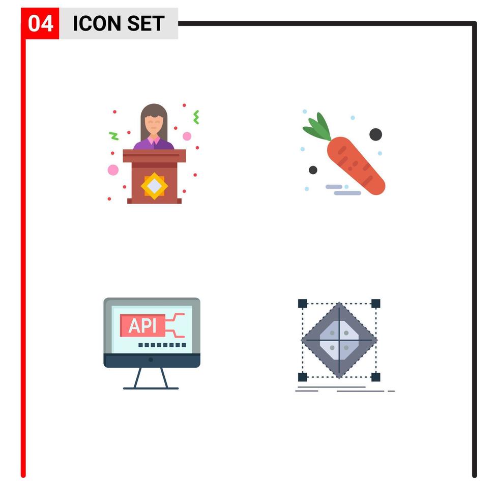 símbolos de iconos universales grupo de 4 iconos planos modernos del código político mujer educación alimentaria elementos de diseño vectorial editables vector