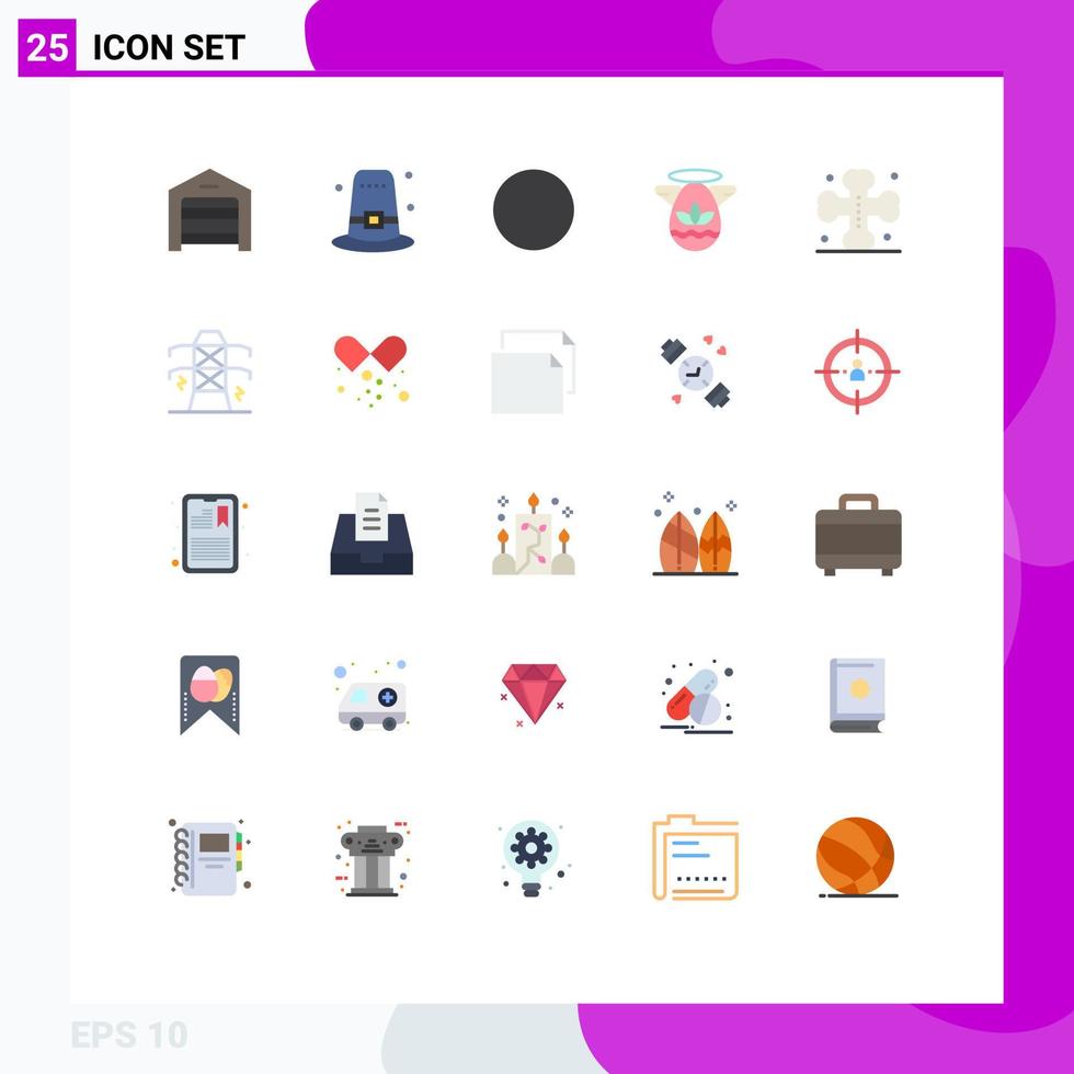 25 Universal Flat Color Signs Symbols of grave bats connection protractor celebration Editable Vector Design Elements