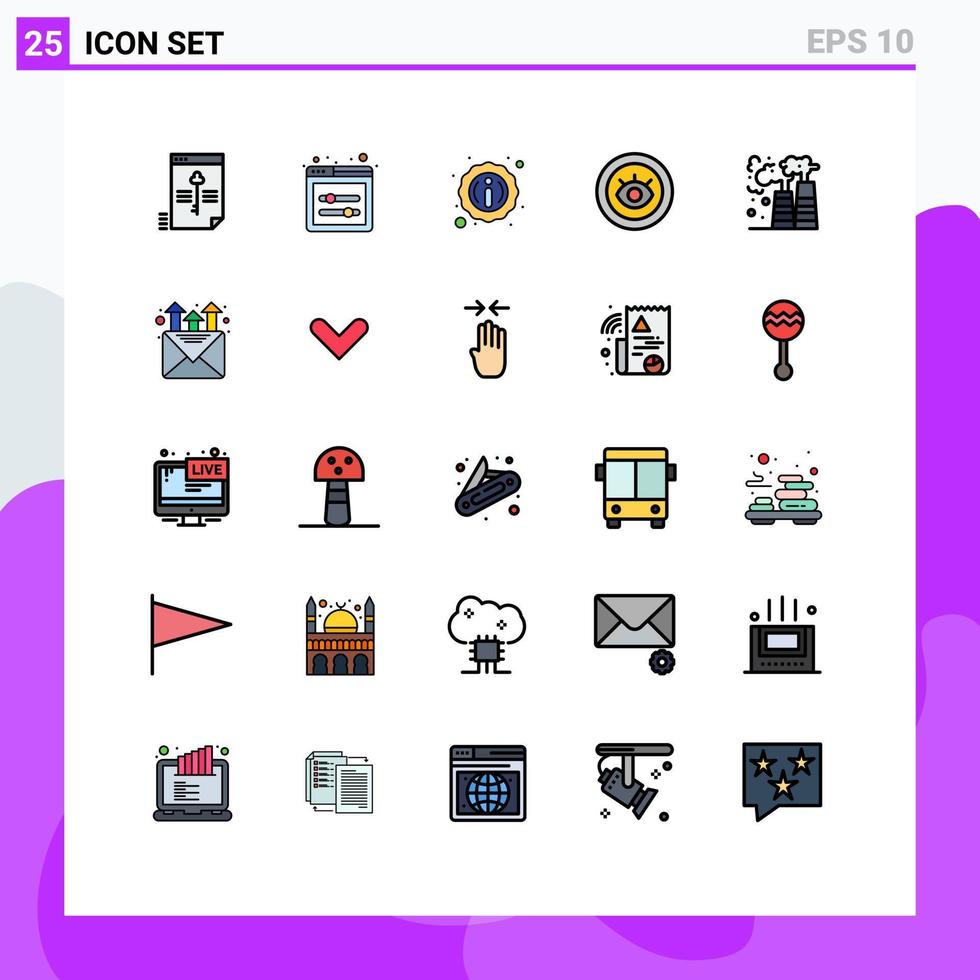 Pack of 25 creative Filled line Flat Colors of pollution factory info technical service Editable Vector Design Elements