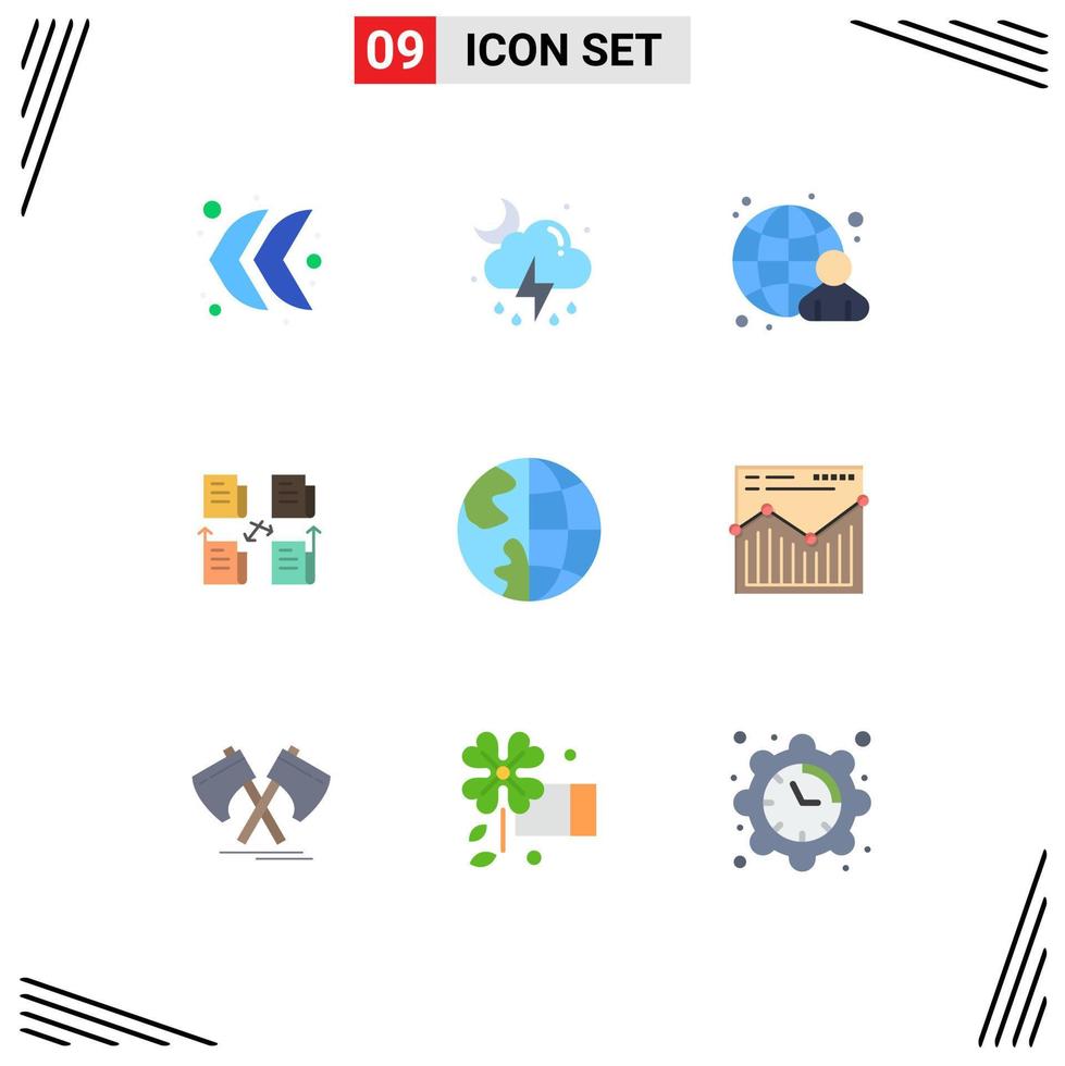 Set of 9 Modern UI Icons Symbols Signs for contact privacy globe data file Editable Vector Design Elements