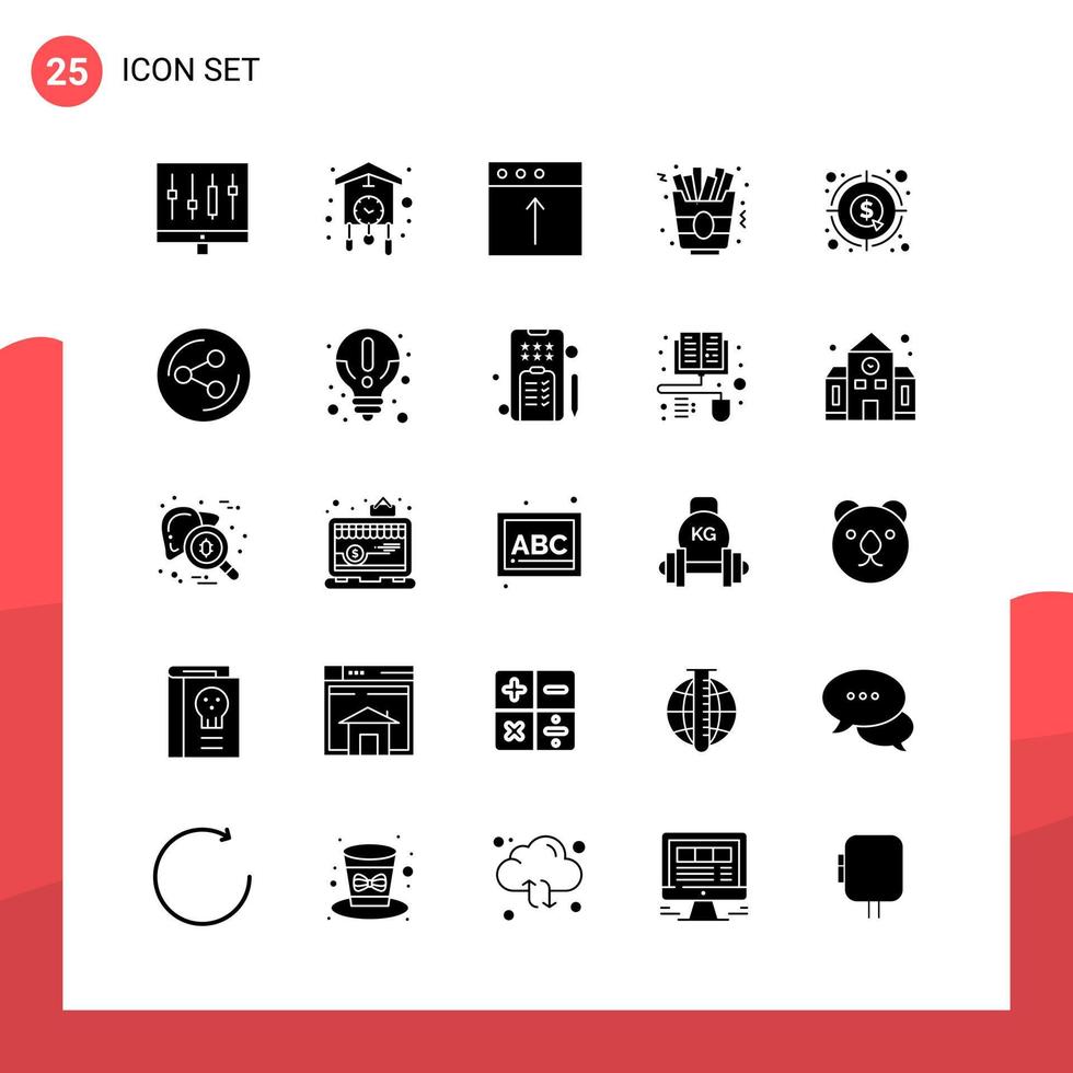 paquete de 25 iconos de glifos universales para medios impresos sobre fondo blanco fondo de vector de icono negro creativo