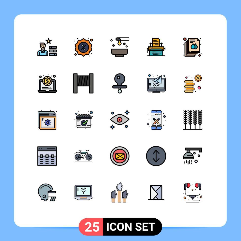 25 Thematic Vector Filled line Flat Colors and Editable Symbols of document document beauty typing yoga Editable Vector Design Elements