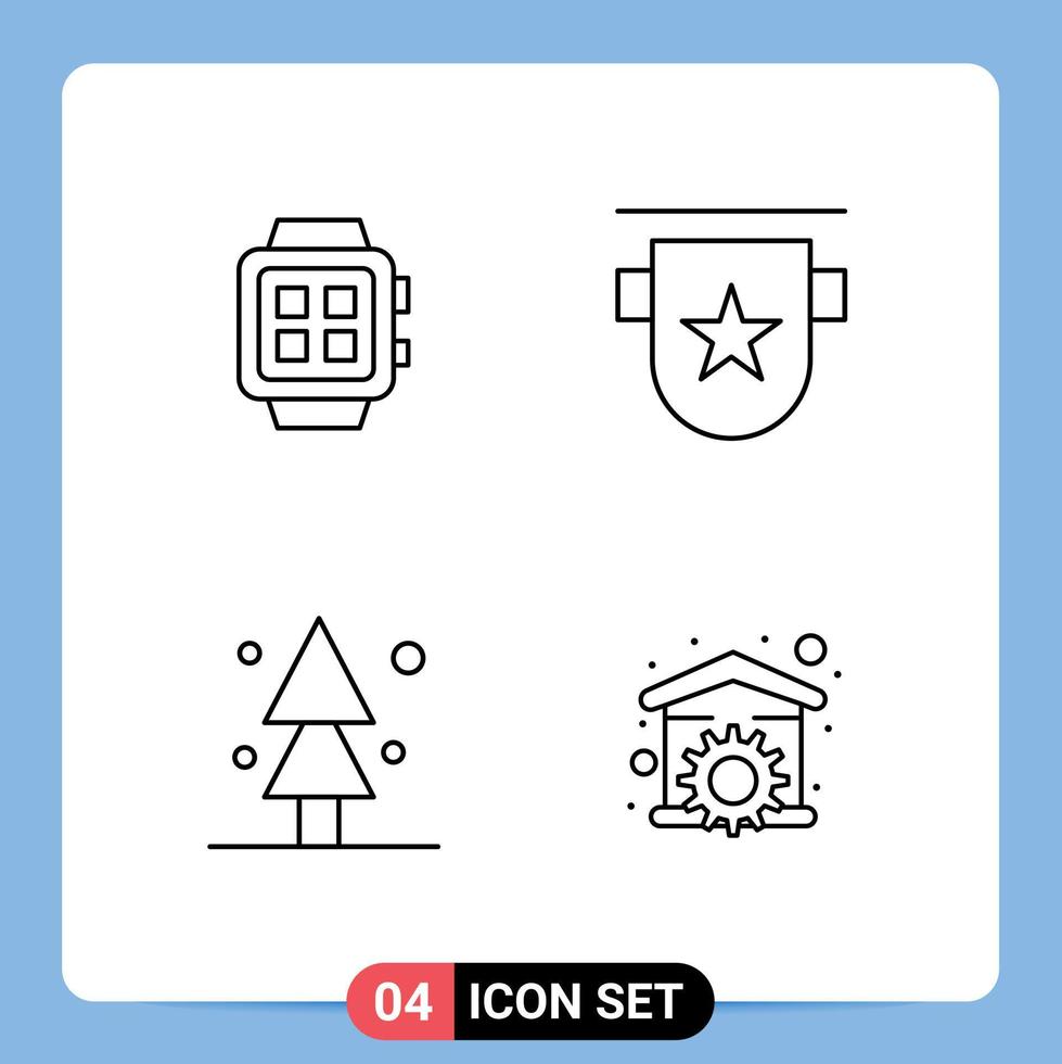 4 Thematic Vector Filledline Flat Colors and Editable Symbols of electronic stamp technology badges nature Editable Vector Design Elements