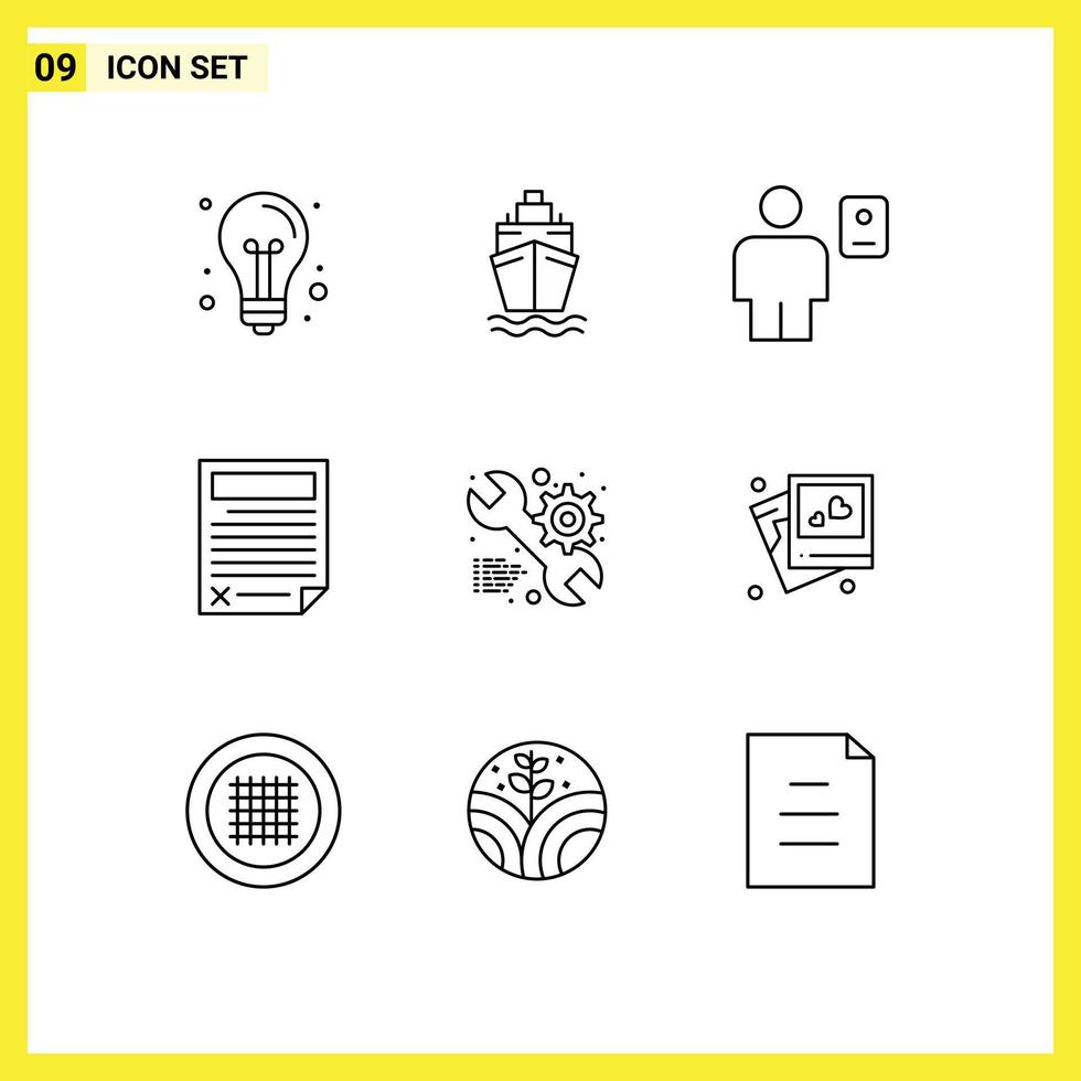 9 Universal Outline Signs Symbols of report document avatar data profile Editable Vector Design Elements