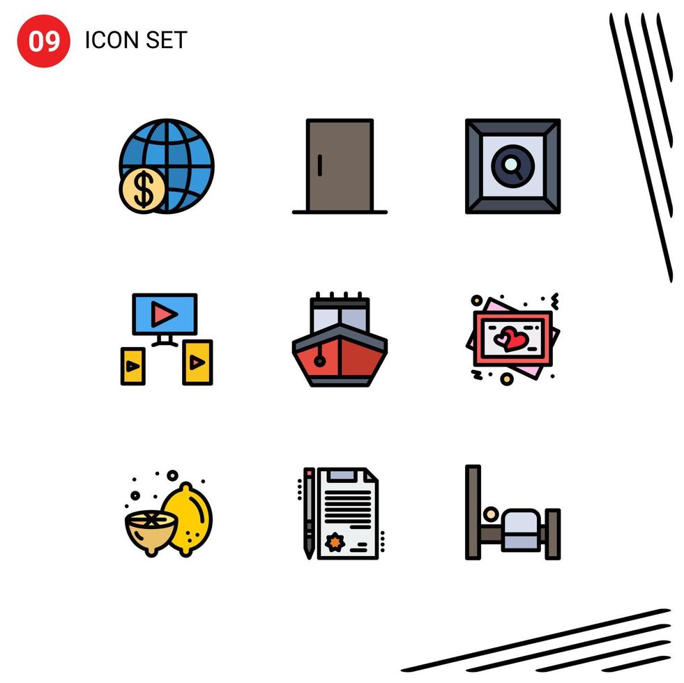 Pictogram Set of 9 Simple Filledline Flat Colors of transportation sail home appliances design computer Editable Vector Design Elements