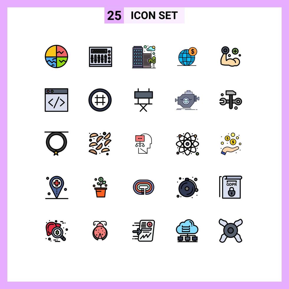 Universal Icon Symbols Group of 25 Modern Filled line Flat Colors of international business party global office Editable Vector Design Elements
