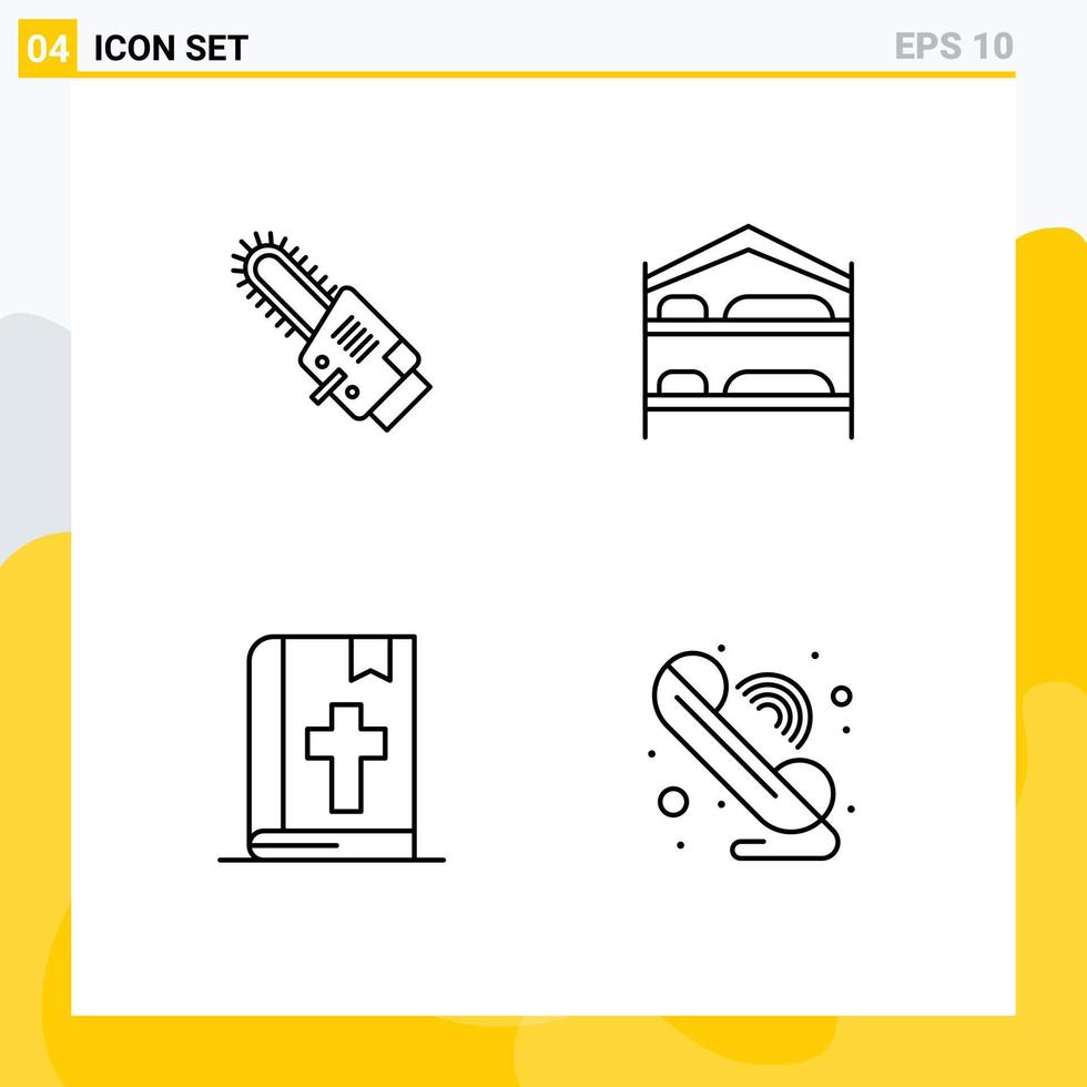 Modern Set of 4 Filledline Flat Colors and symbols such as saw book cordless service thanksgiving Editable Vector Design Elements