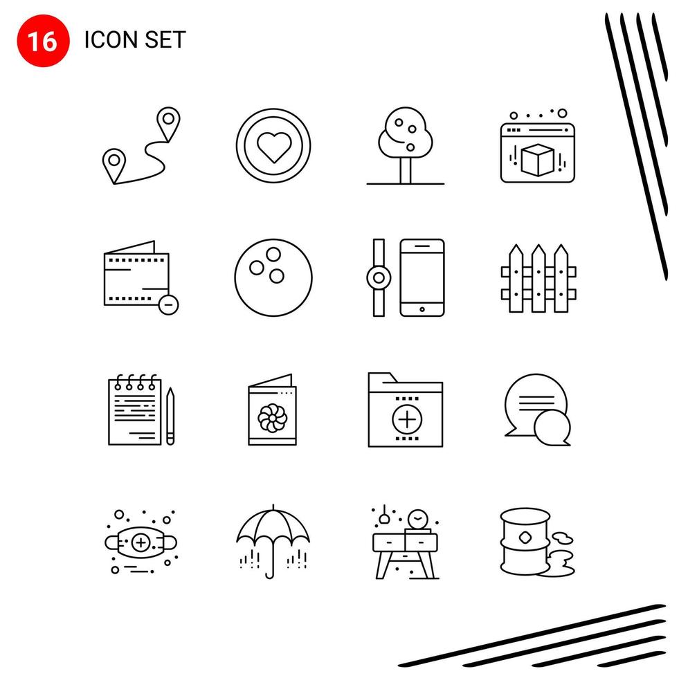 Collection of 16 Vector Icons in Line style Pixle Perfect Outline Symbols for Web and Mobile Line Icon Signs on White Background 16 Icons Creative Black Icon vector background