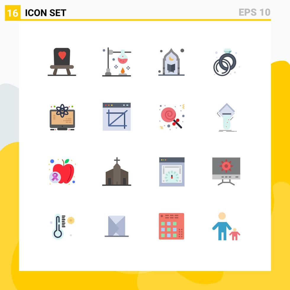 grupo de 16 colores planos modernos establecidos para monitor espacial mezquita átomo joyería paquete editable de elementos de diseño de vectores creativos