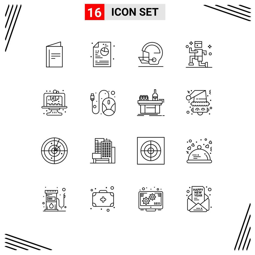 Set of 16 Modern UI Icons Symbols Signs for dessert birthday safety baking jogging Editable Vector Design Elements