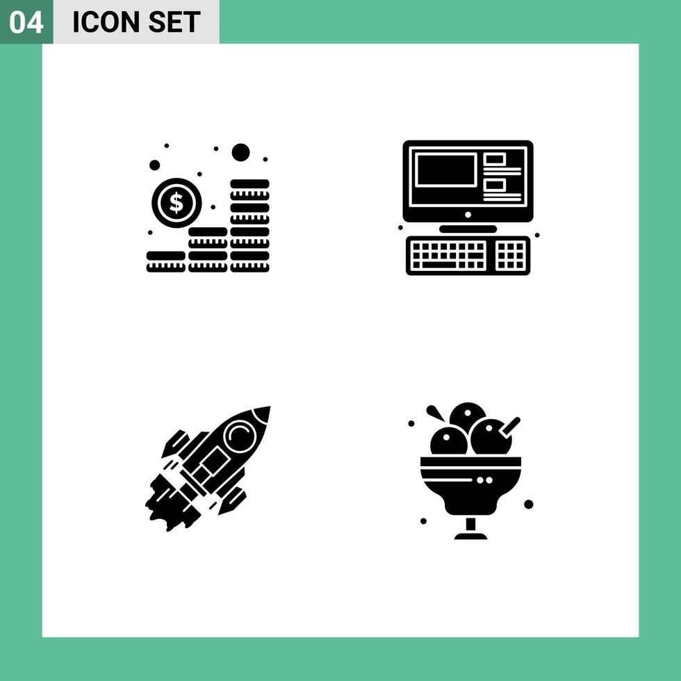 Set of 4 Vector Solid Glyphs on Grid for budget business coins system launch Editable Vector Design Elements