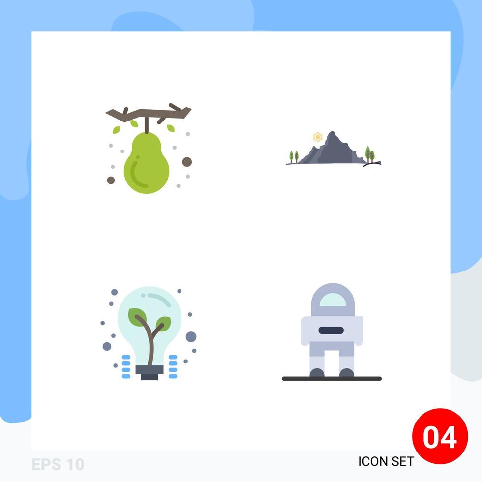 4 Universal Flat Icon Signs Symbols of autumn bulb pear hill light bulb Editable Vector Design Elements