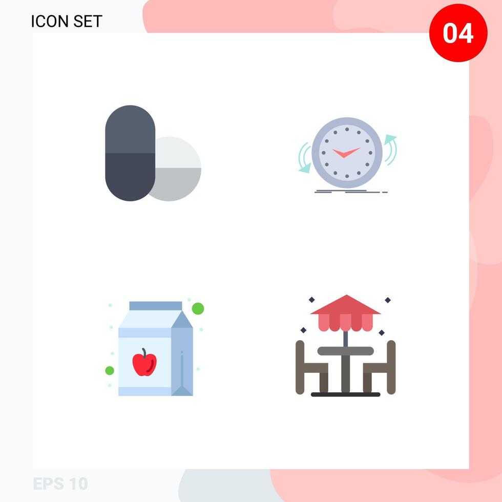 4 Creative Icons Modern Signs and Symbols of pills pack clock time beach Editable Vector Design Elements