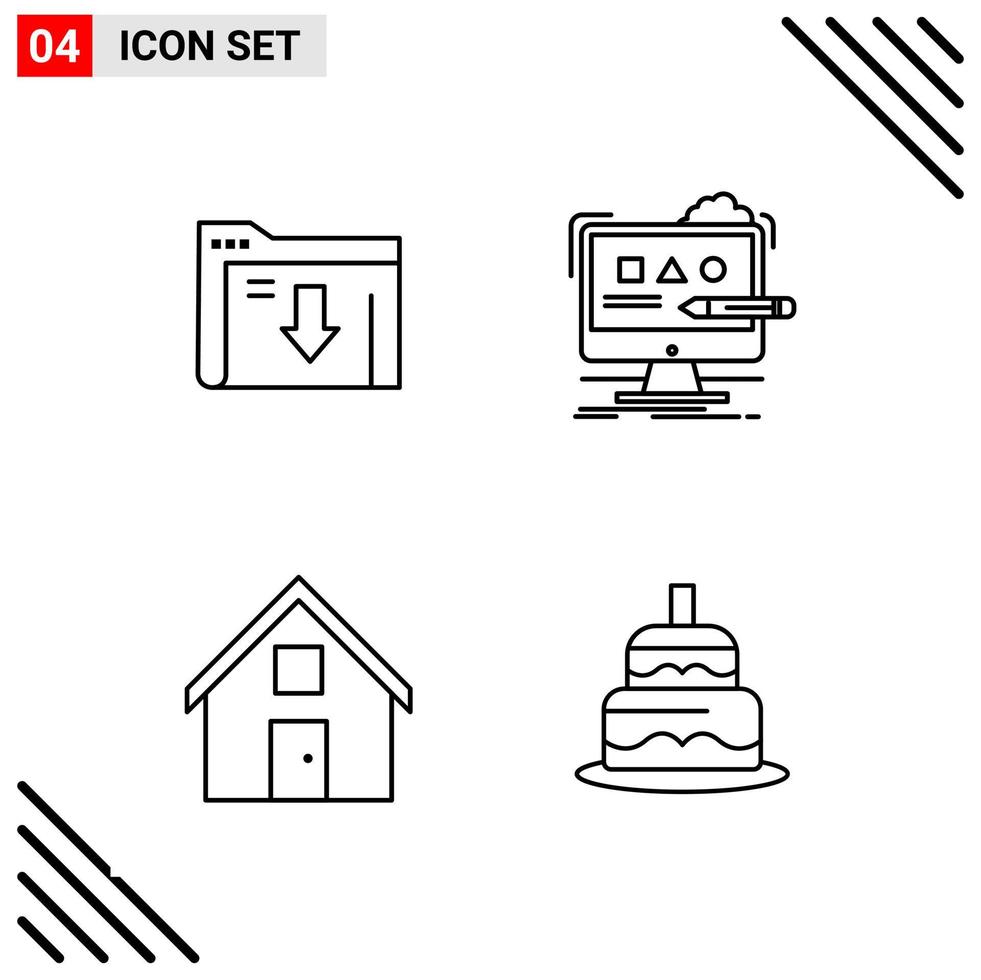 Pixle Perfect Set of 4 Line Icons Outline Icon Set for Webite Designing and Mobile Applications Interface Creative Black Icon vector background