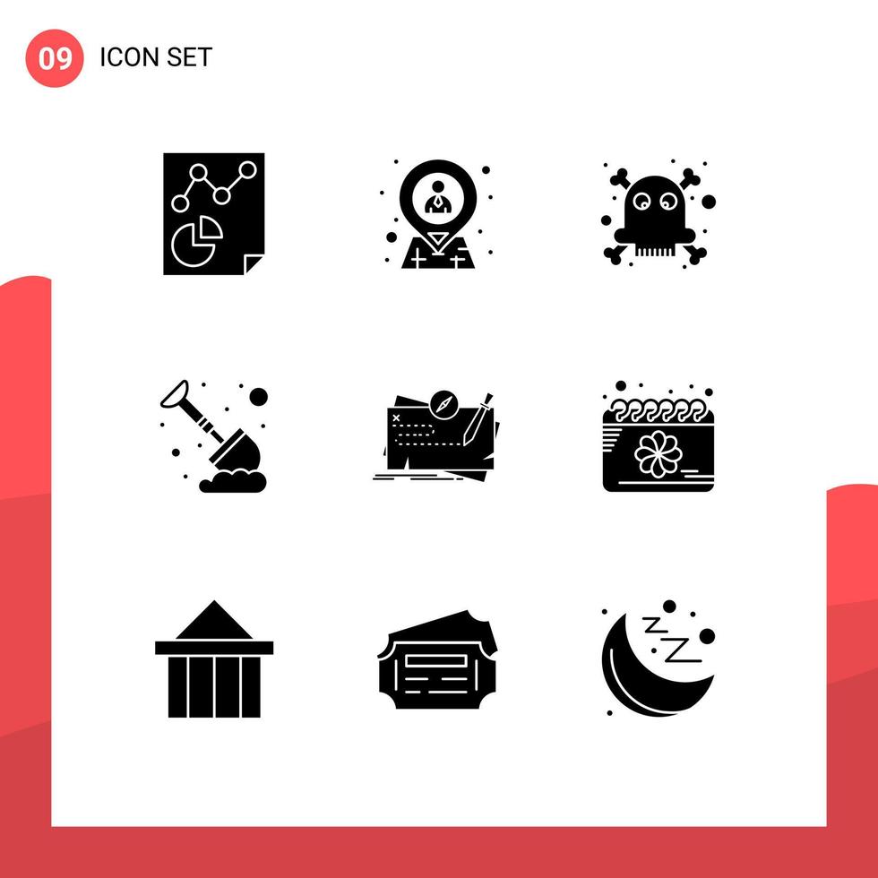 Universal Icon Symbols Group of 9 Modern Solid Glyphs of map mining resources spade labour Editable Vector Design Elements