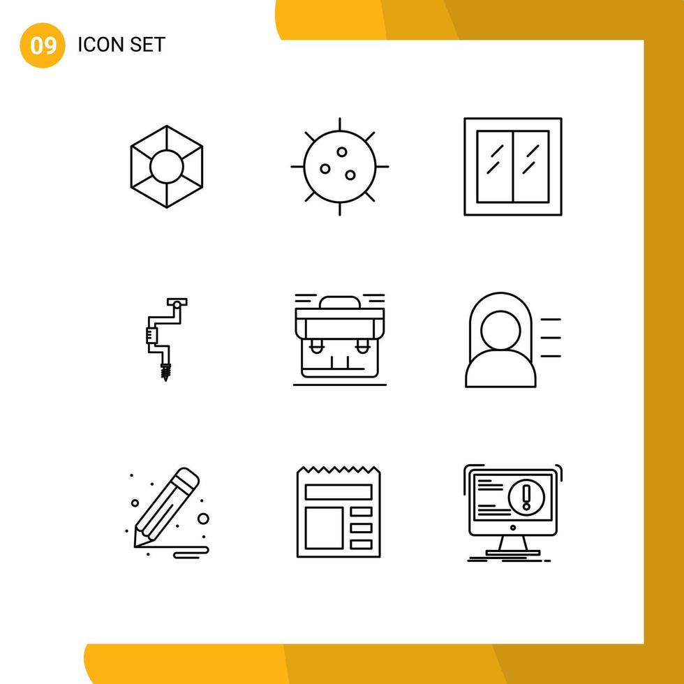 9 Thematic Vector Outlines and Editable Symbols of well tool germ carpenter window Editable Vector Design Elements