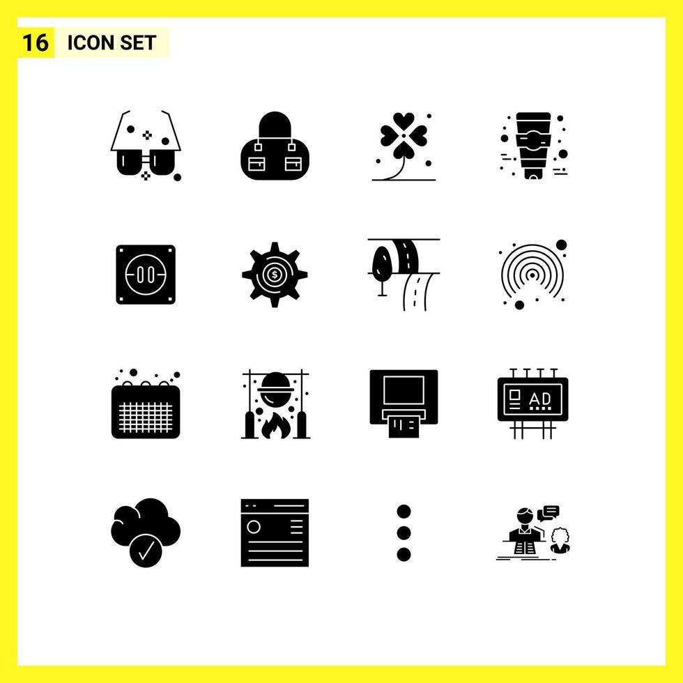 Set of 16 Commercial Solid Glyphs pack for socket electric four skin care cream Editable Vector Design Elements