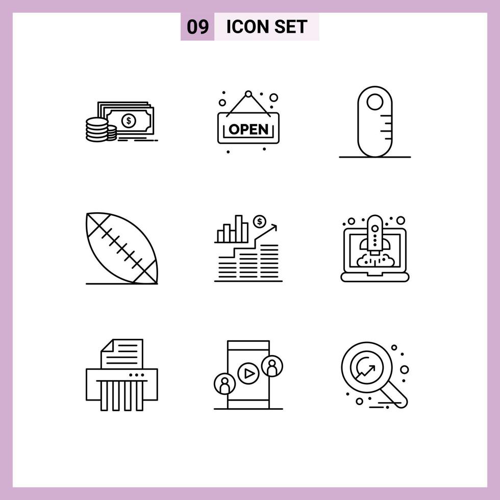Pictogram Set of 9 Simple Outlines of boost money ruler investment sport Editable Vector Design Elements