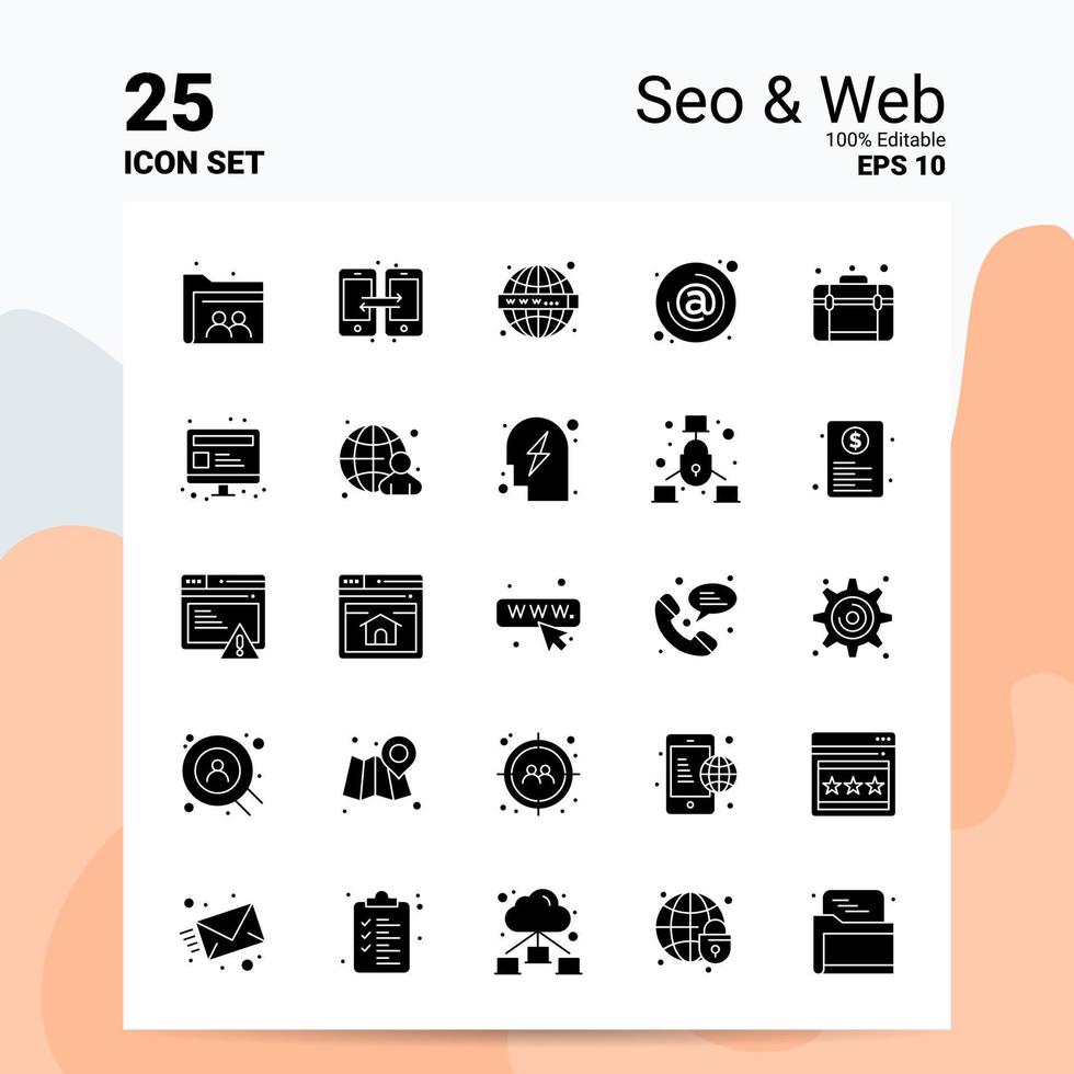 25 Seo  Web Icon Set 100 Editable EPS 10 Files Business Logo Concept Ideas Solid Glyph icon design vector