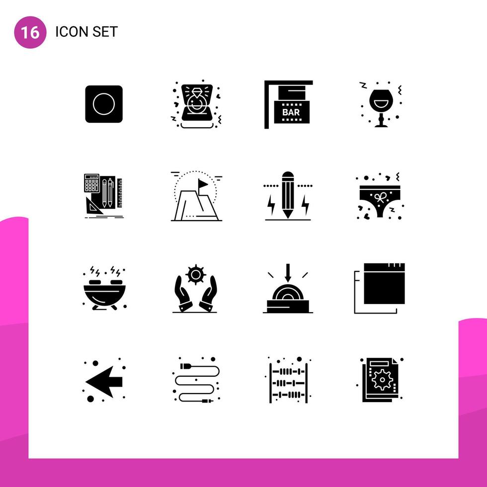 Set of 16 Modern UI Icons Symbols Signs for calculator stationary celebration party celebration Editable Vector Design Elements