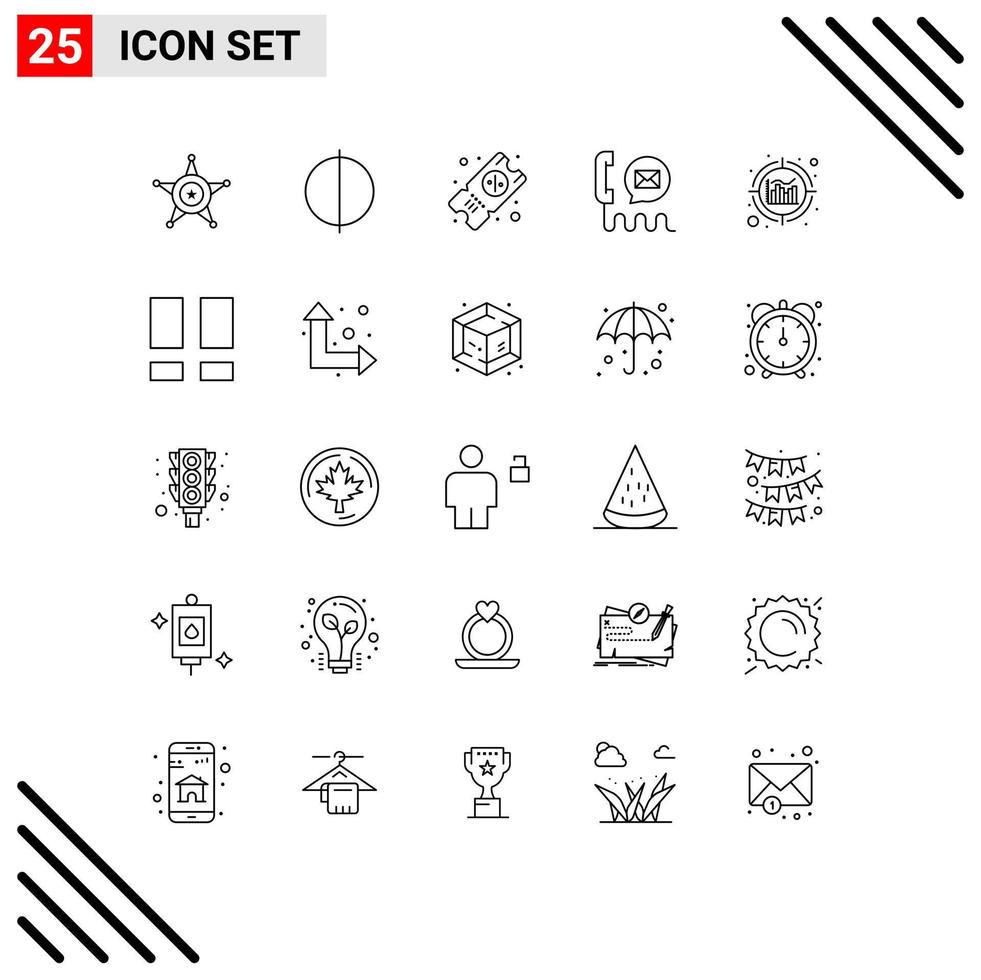 Modern Set of 25 Lines Pictograph of information analytics tickets mail email Editable Vector Design Elements