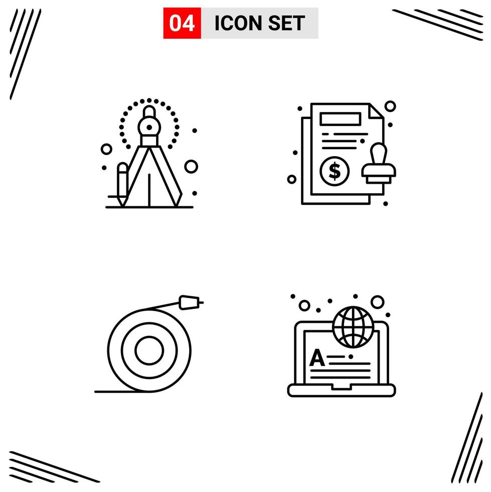 4 iconos de estilo de línea basados en cuadrícula símbolos de esquema creativos para el diseño de sitios web signos de icono de línea simple aislados en fondo blanco 4 conjunto de iconos fondo de vector de icono negro creativo