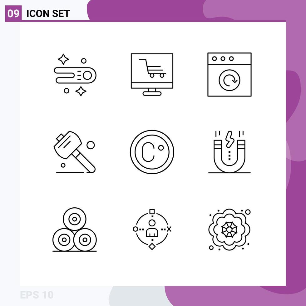 Set of 9 Commercial Outlines pack for design measure mac degree tools Editable Vector Design Elements