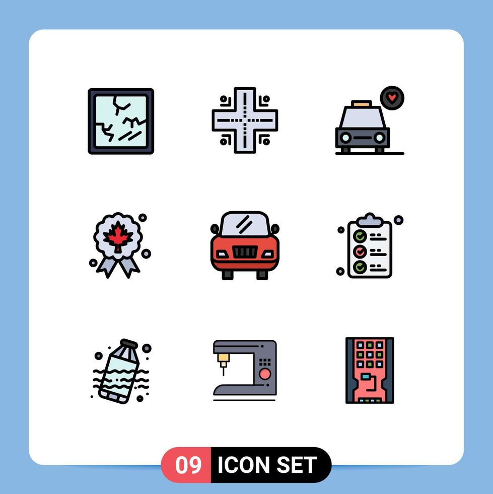 Modern Set of 9 Filledline Flat Colors and symbols such as shopping check list heart vehicle quality Editable Vector Design Elements