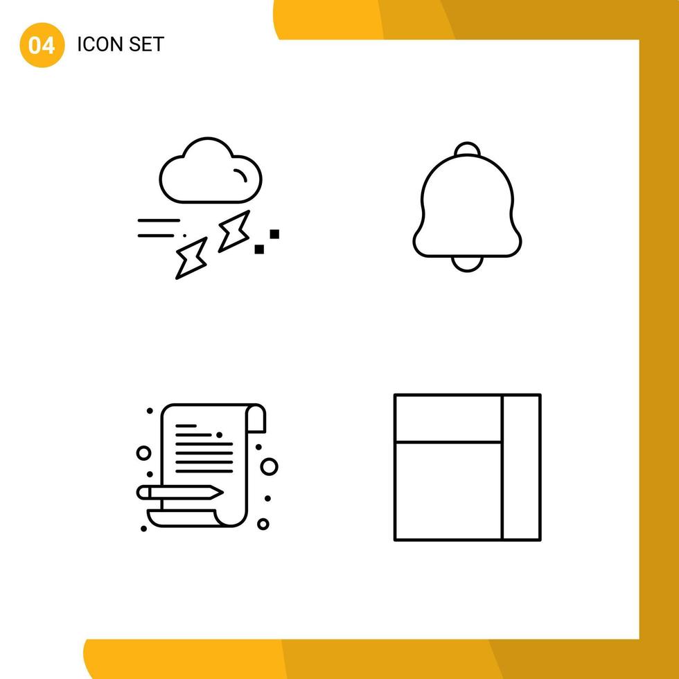 4 Creative Icons Modern Signs and Symbols of cloud letter rainy bell notepad Editable Vector Design Elements