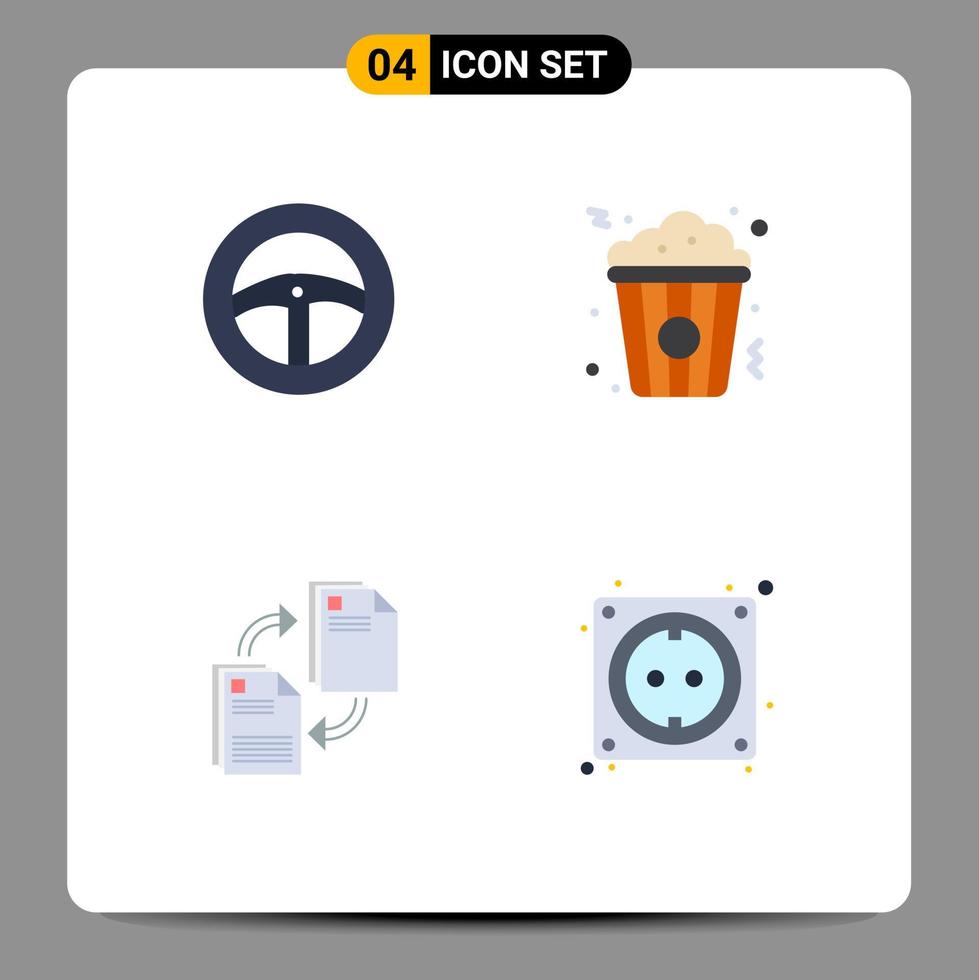 Group of 4 Modern Flat Icons Set for car file popcorn food copying Editable Vector Design Elements