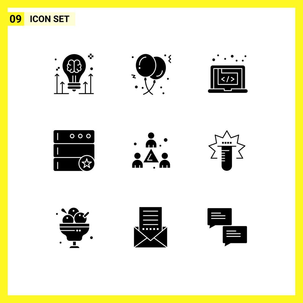 Modern Set of 9 Solid Glyphs Pictograph of server database celebration software creative Editable Vector Design Elements