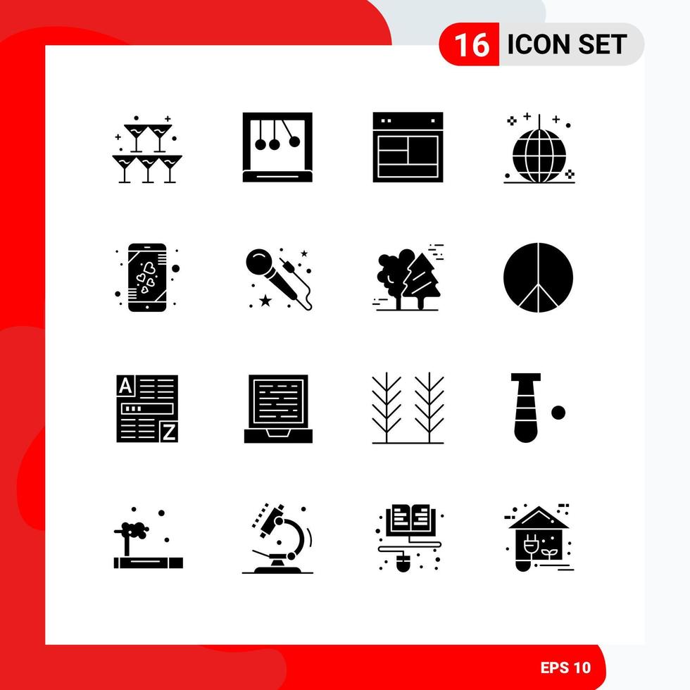 Pictogram Set of 16 Simple Solid Glyphs of heart ornaments layout holiday celebration Editable Vector Design Elements