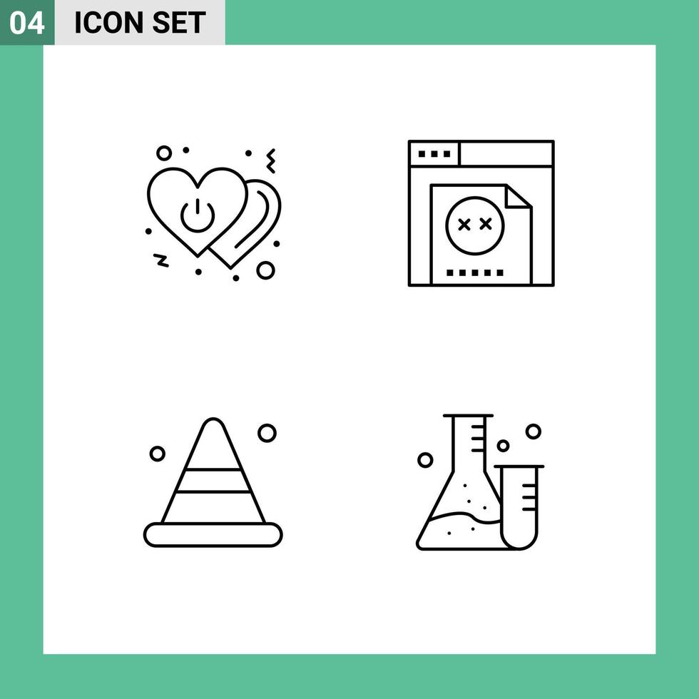 Pictogram Set of 4 Simple Filledline Flat Colors of heart cone power programming road Editable Vector Design Elements