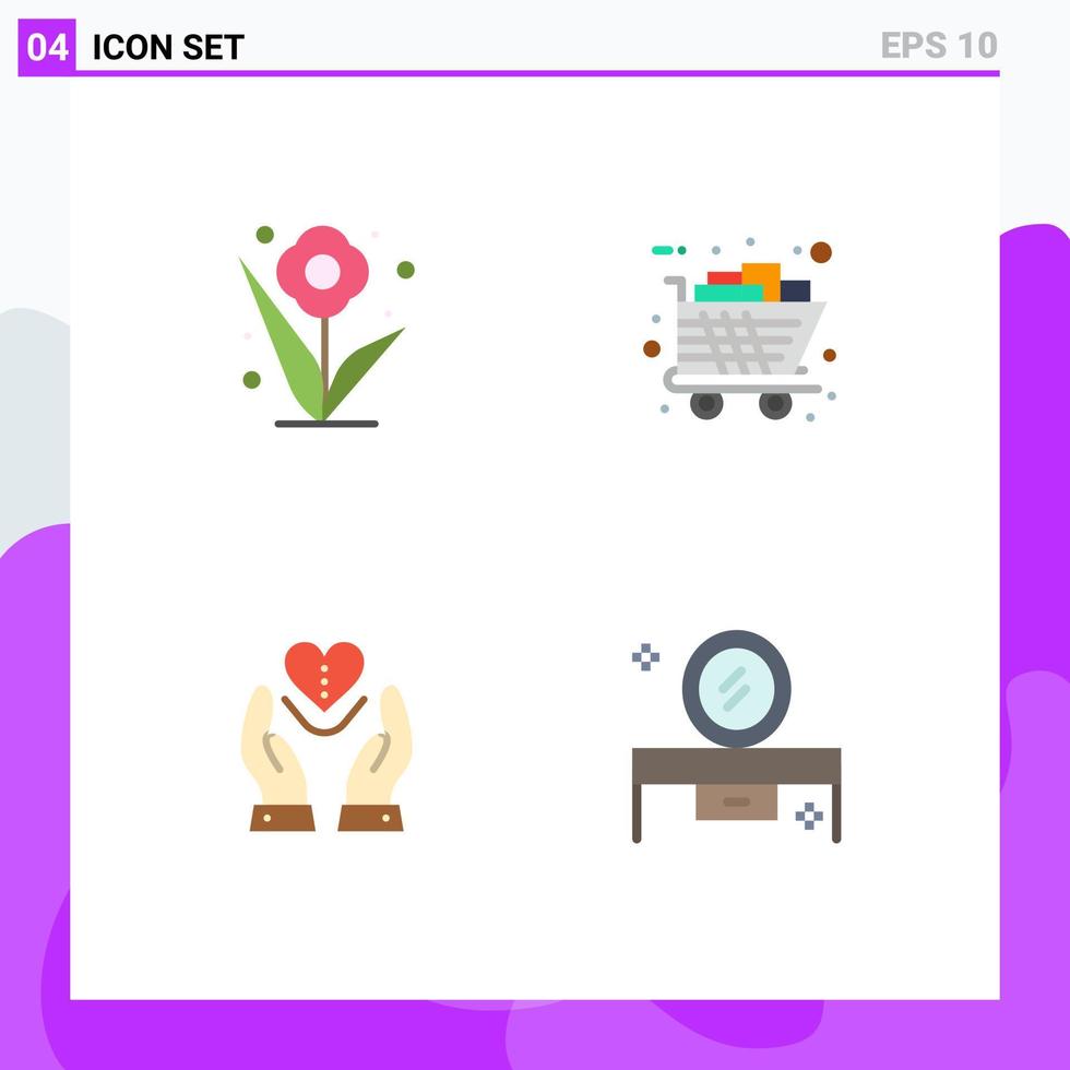 paquete de 4 iconos planos creativos de cuidado de flores primavera comprar sentimientos elementos de diseño vectorial editables vector