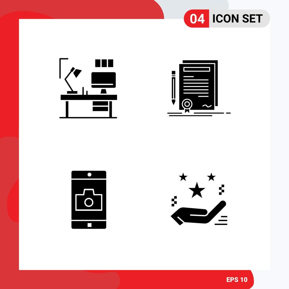 4 Universal Solid Glyphs Set for Web and Mobile Applications table document computer certificate mobile Editable Vector Design Elements