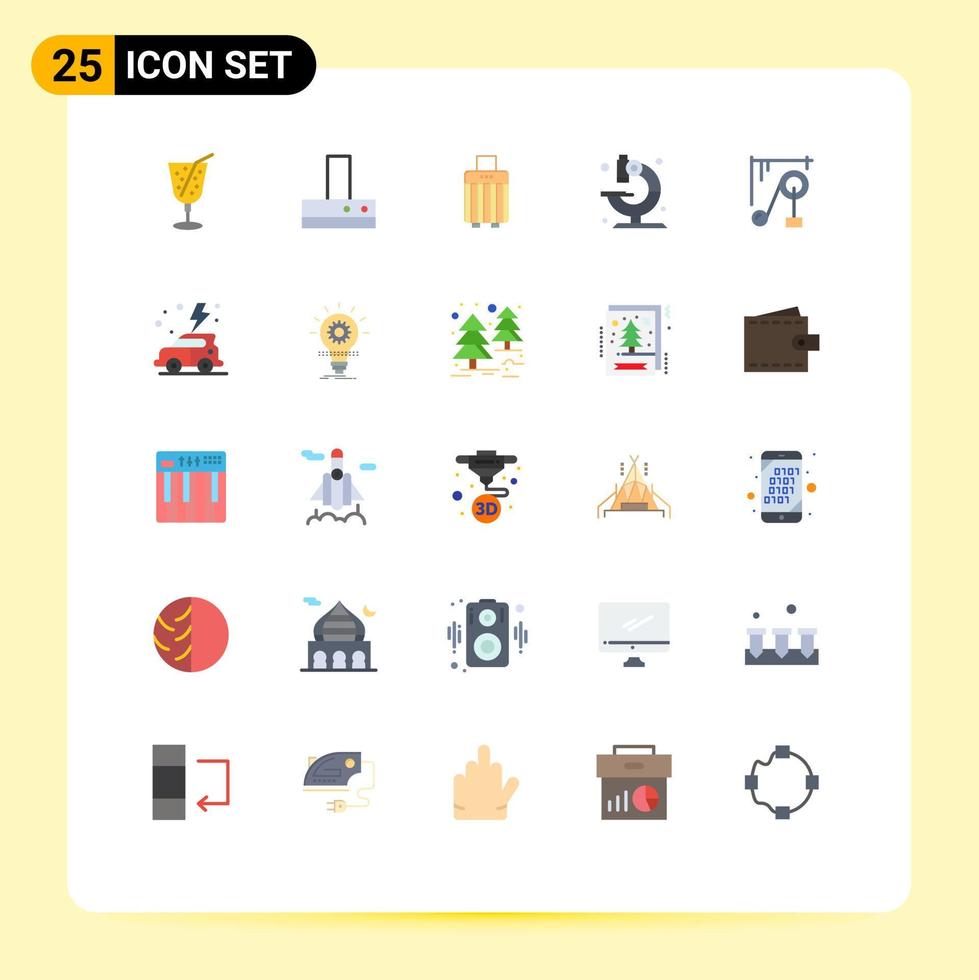 25 Universal Flat Color Signs Symbols of science machine machine handbag device microscope Editable Vector Design Elements