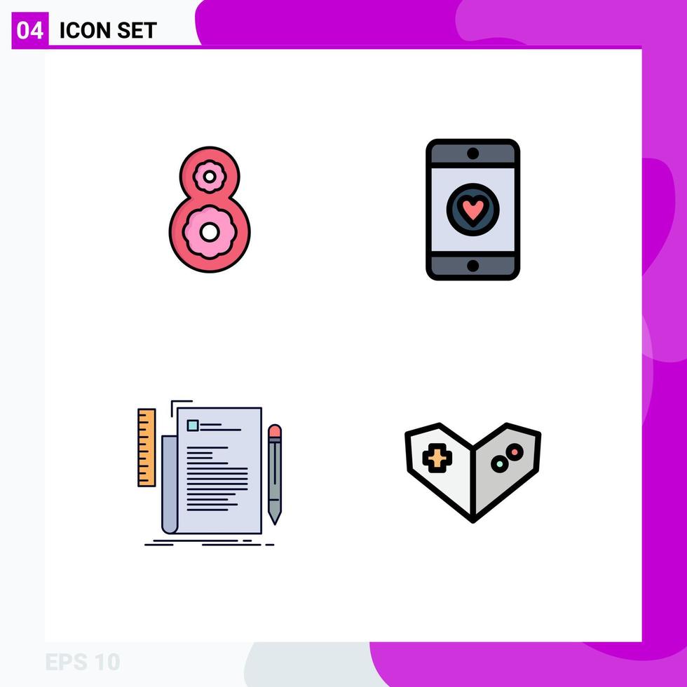 4 User Interface Filledline Flat Color Pack of modern Signs and Symbols of eight programming mobile code gamepad Editable Vector Design Elements