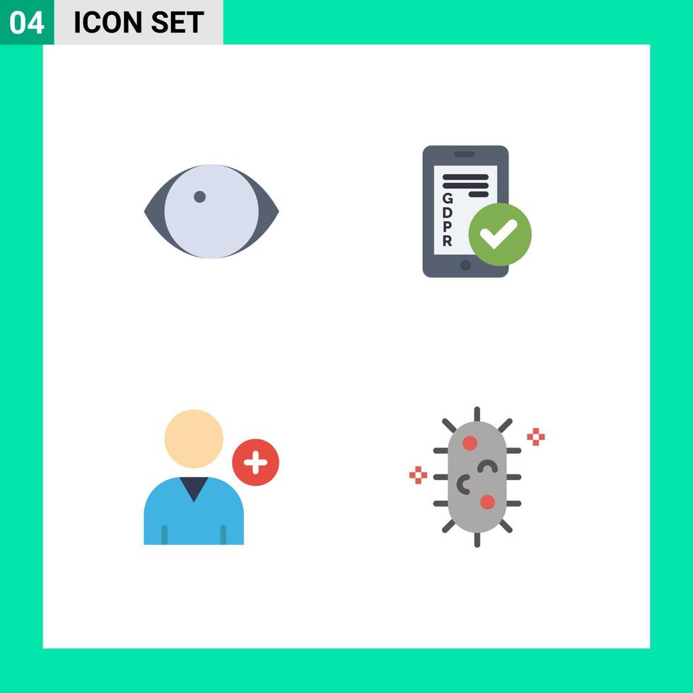 Group of 4 Modern Flat Icons Set for eye follow vision secure user Editable Vector Design Elements