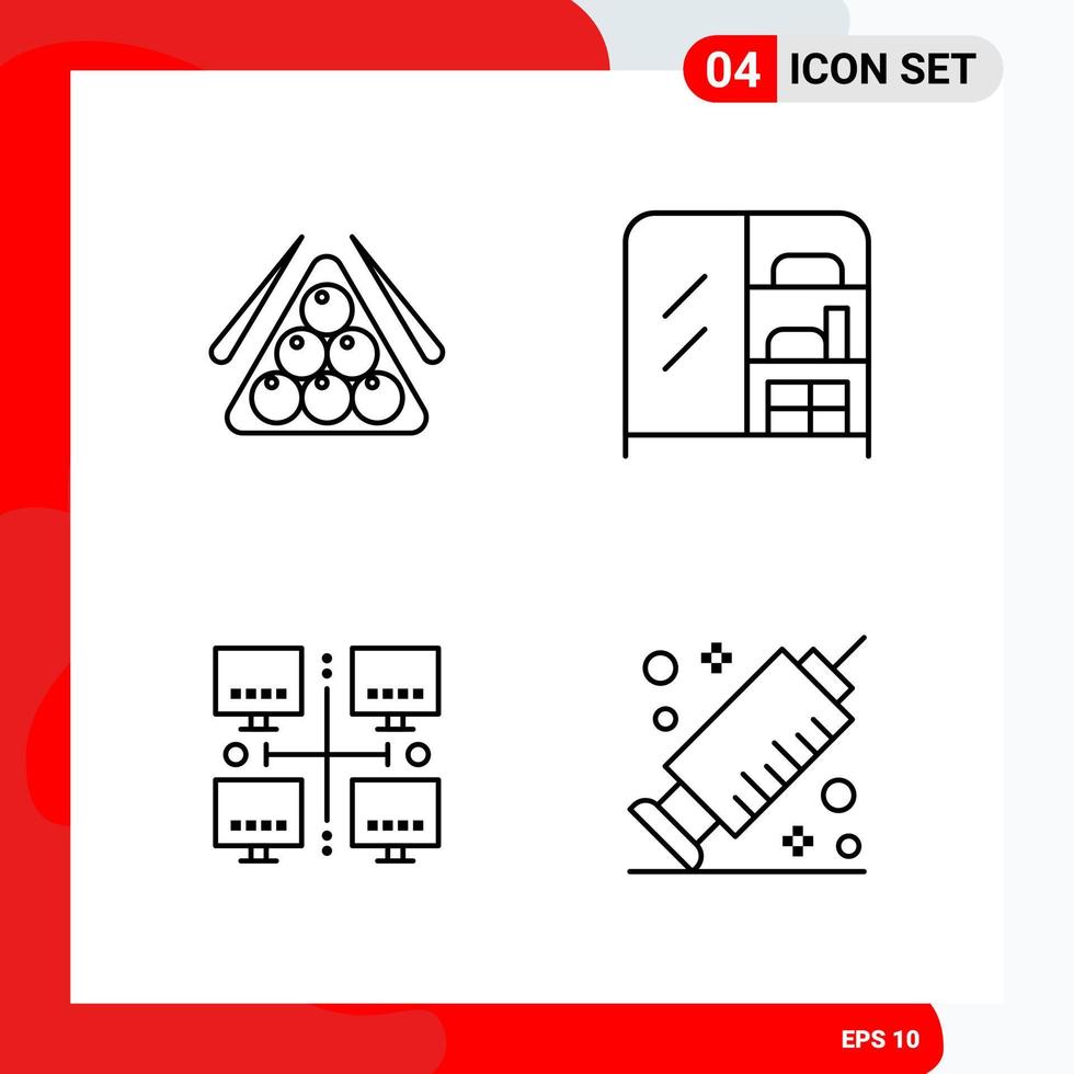 Creative Set of 4 Universal Outline Icons isolated on White Background Creative Black Icon vector background