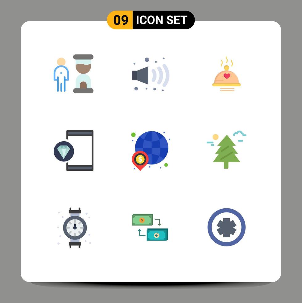 Group of 9 Modern Flat Colors Set for programming develop dinner coding valentine Editable Vector Design Elements
