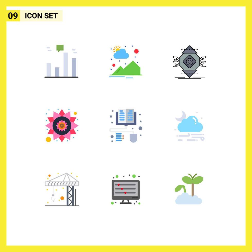Pictogram Set of 9 Simple Flat Colors of distance learning rangoli ubicomp pattern concept Editable Vector Design Elements
