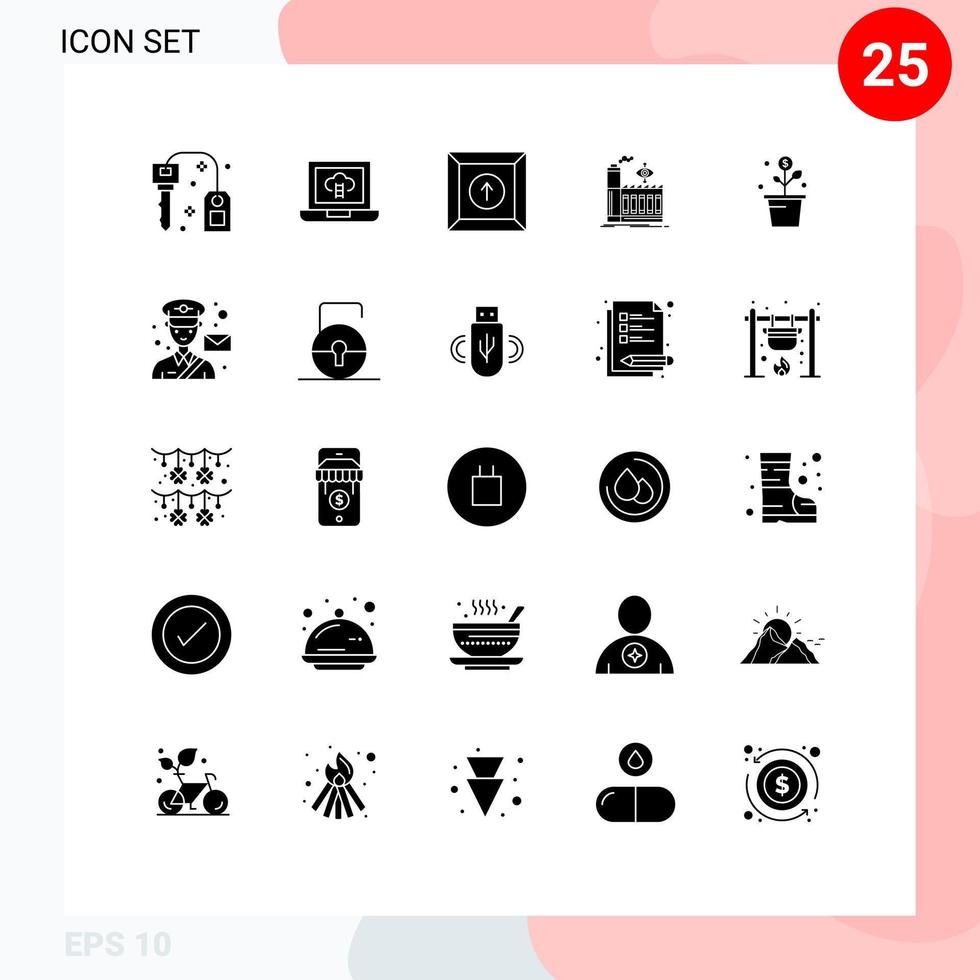Set of 25 Modern UI Icons Symbols Signs for pot money product growing business Editable Vector Design Elements