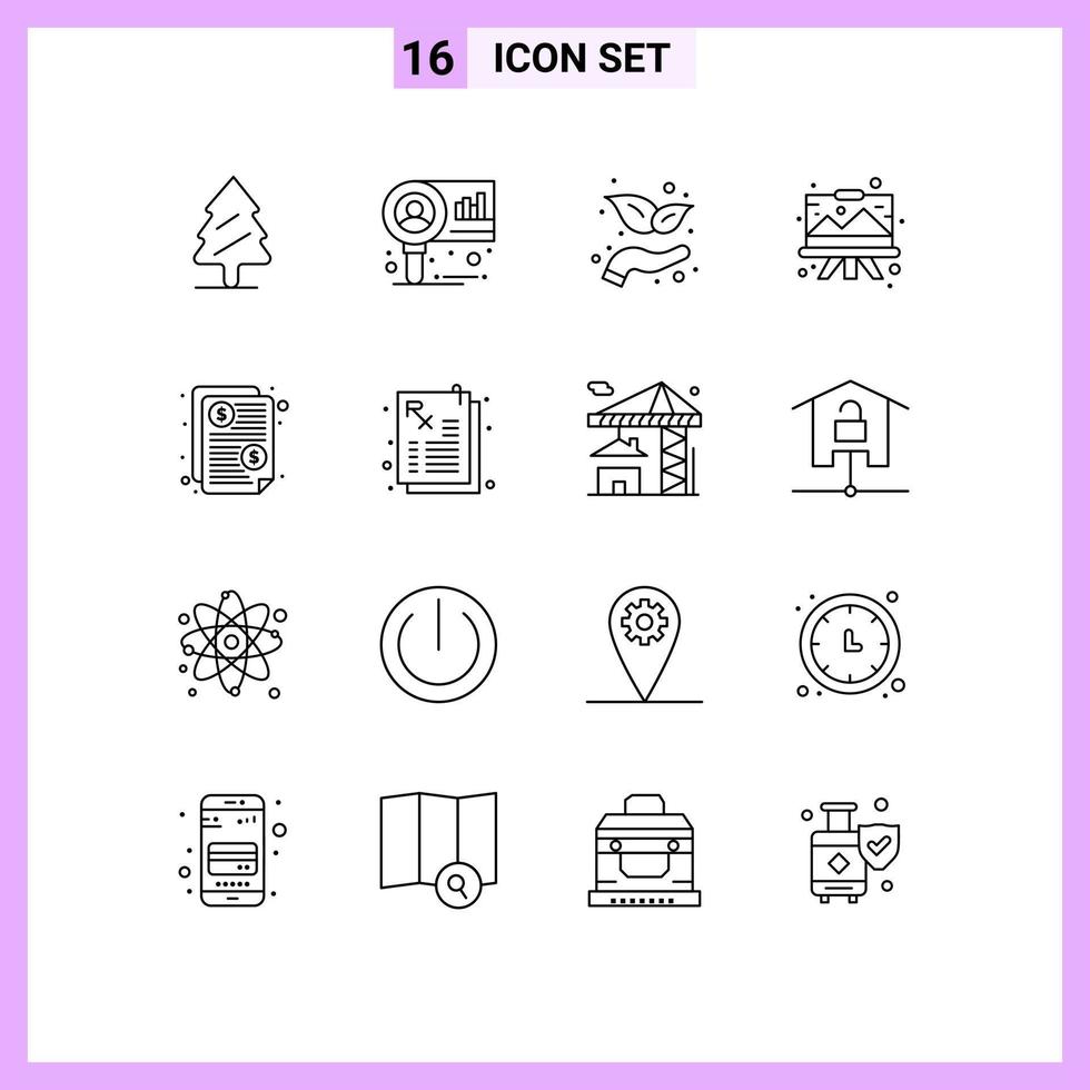 Pack of 16 Modern Outlines Signs and Symbols for Web Print Media such as invoice painting growth graphic drawing Editable Vector Design Elements