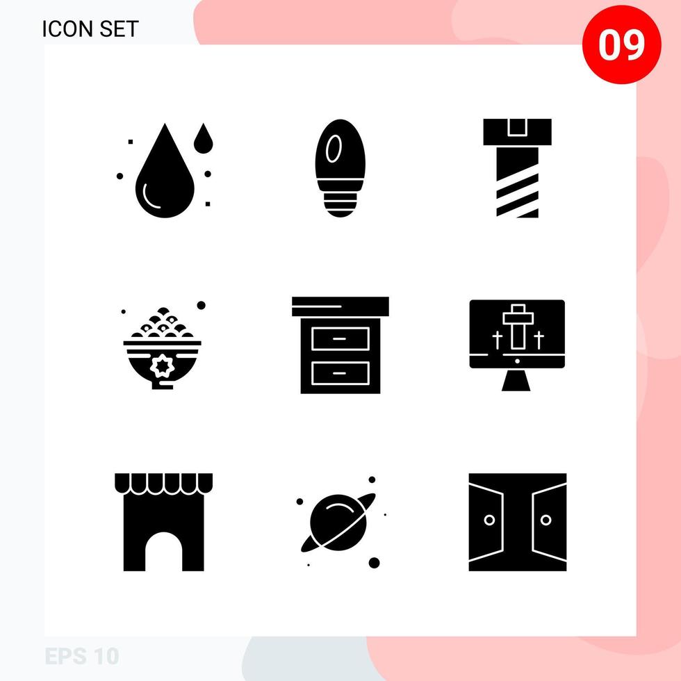 Vector Pack of 9 Icons in Solid Style Creative Glyph Pack isolated on White Background for Web and Mobile Creative Black Icon vector background