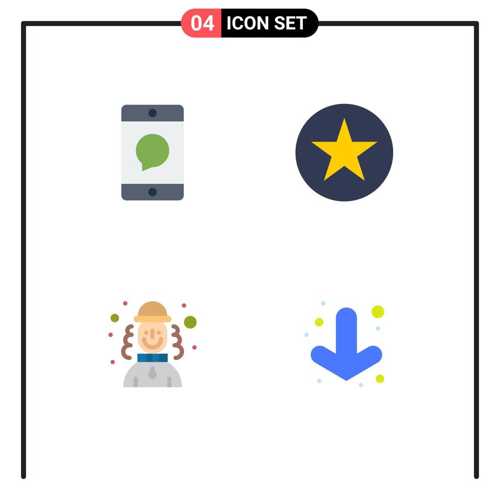 Group of 4 Flat Icons Signs and Symbols for cellphone joker message multimedia hat Editable Vector Design Elements