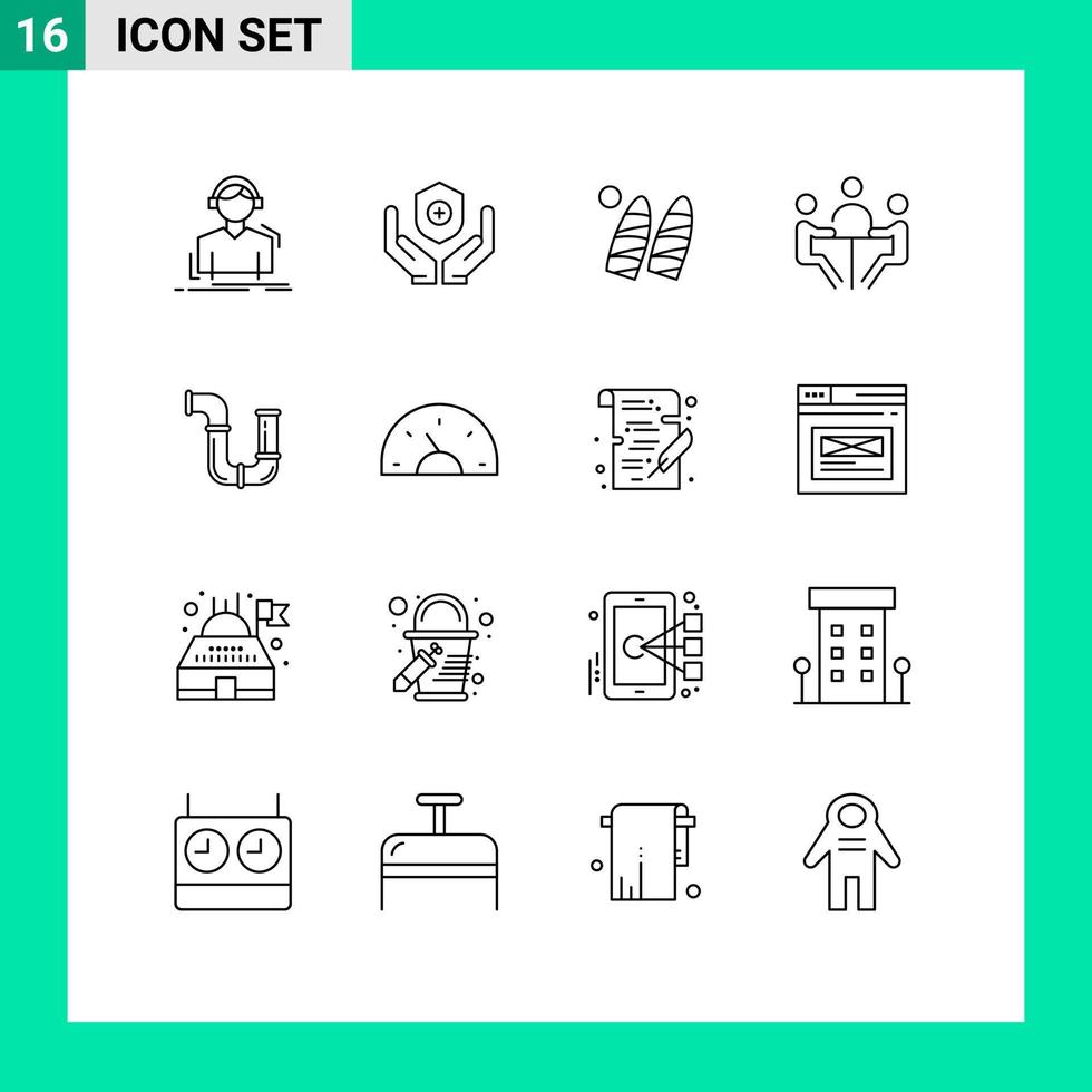 16 Universal Outlines Set for Web and Mobile Applications meeting conference handcare businessman sports Editable Vector Design Elements