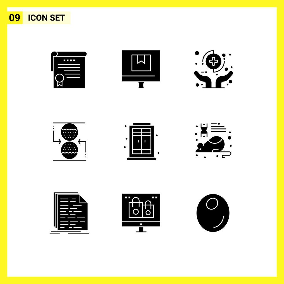 9 User Interface Solid Glyph Pack of modern Signs and Symbols of sandclock control online concentration insurance Editable Vector Design Elements